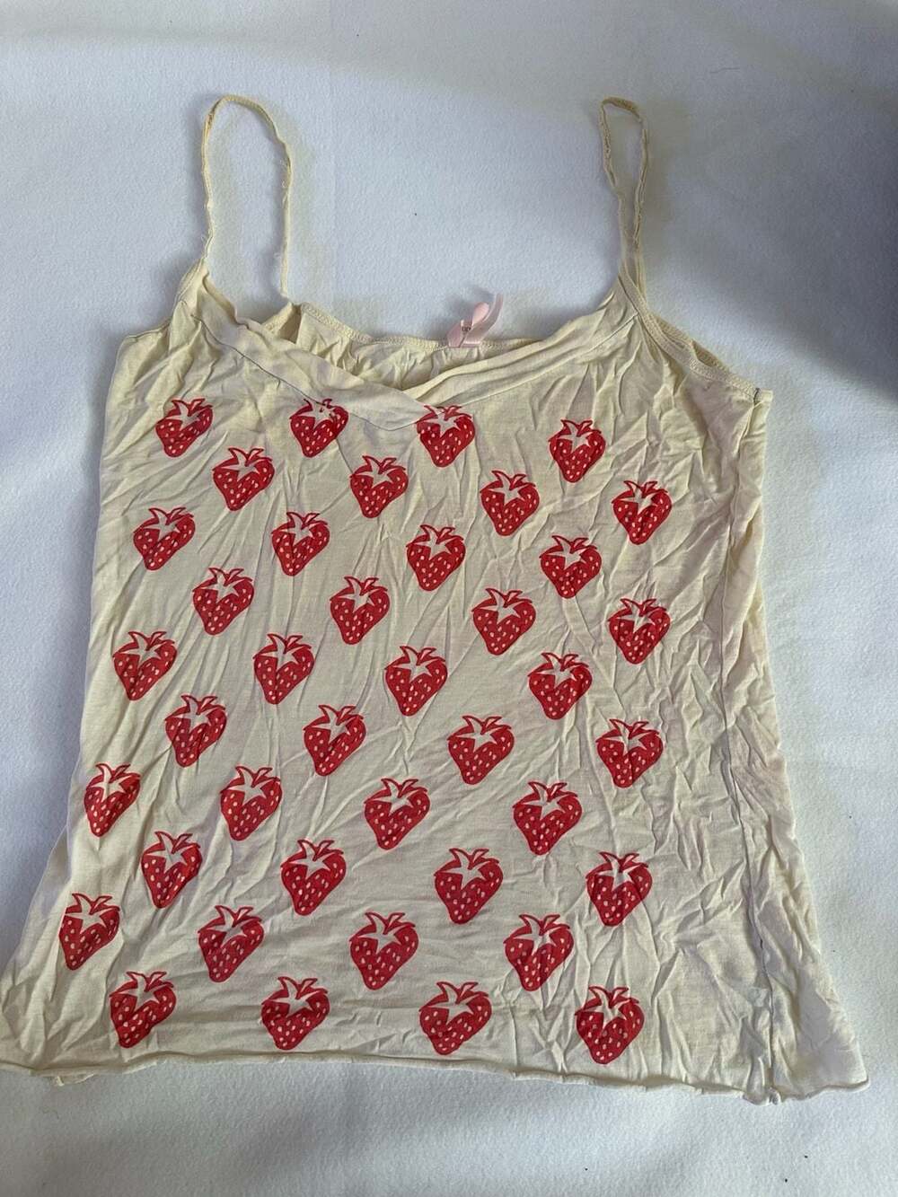 Sparkle & Fade Strawberry Print Cami Size L Yellow Spaghetti Strap Tank